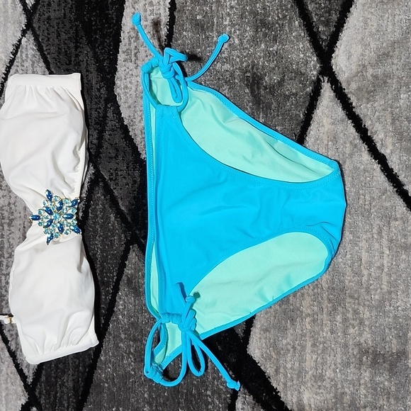 VICTORIA SECRET 2013 RHINESTONES METAL ACCENT HALTER BANDEAU BIKINI SWIMSUIT - Picture 3 of 16